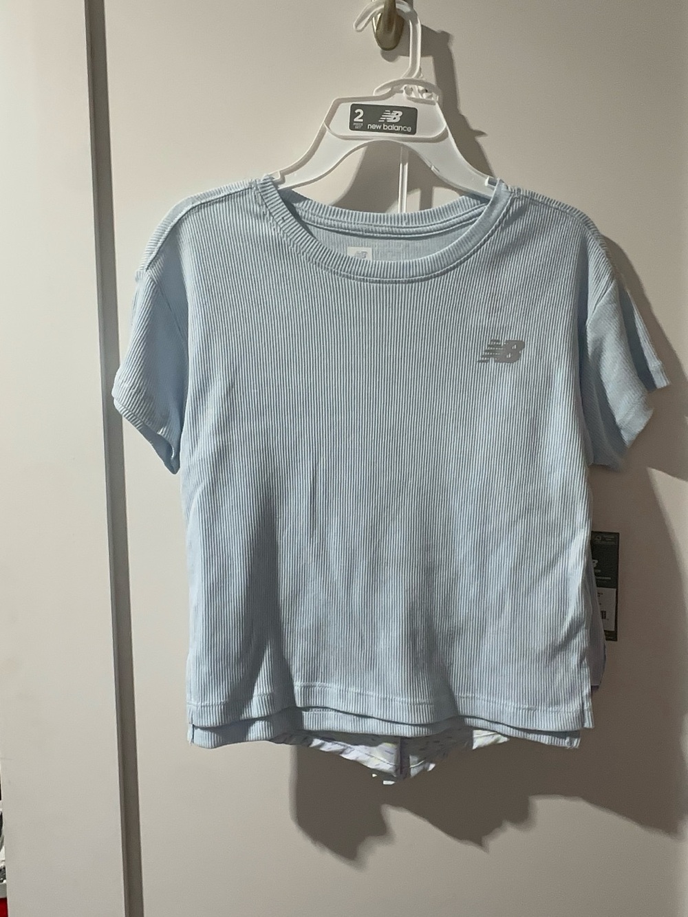 New Balance Starlight Heathered Short Sleeve Tee in Light Blue and Yellow